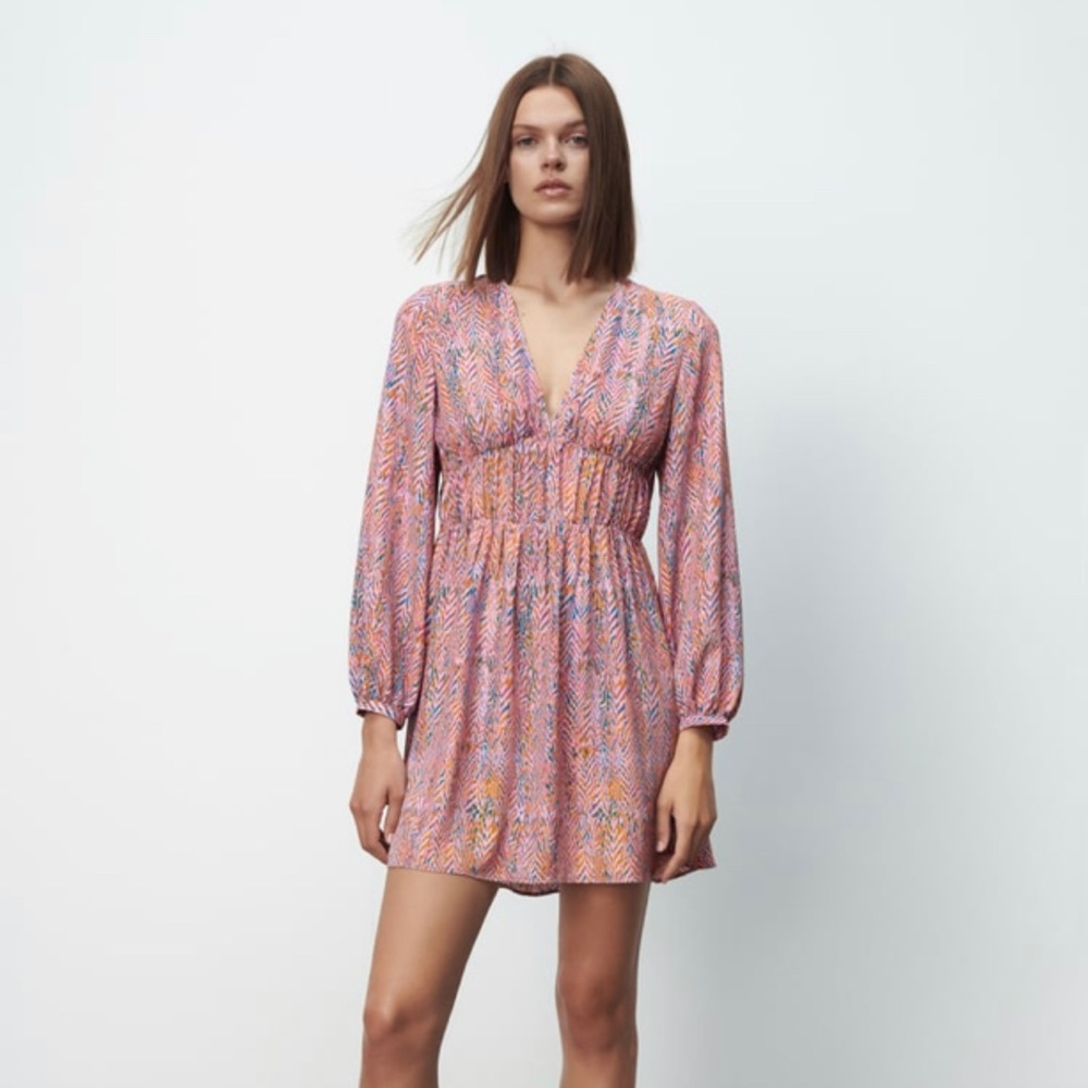 ZARA printed mini dress long sleeves 8514/151 S